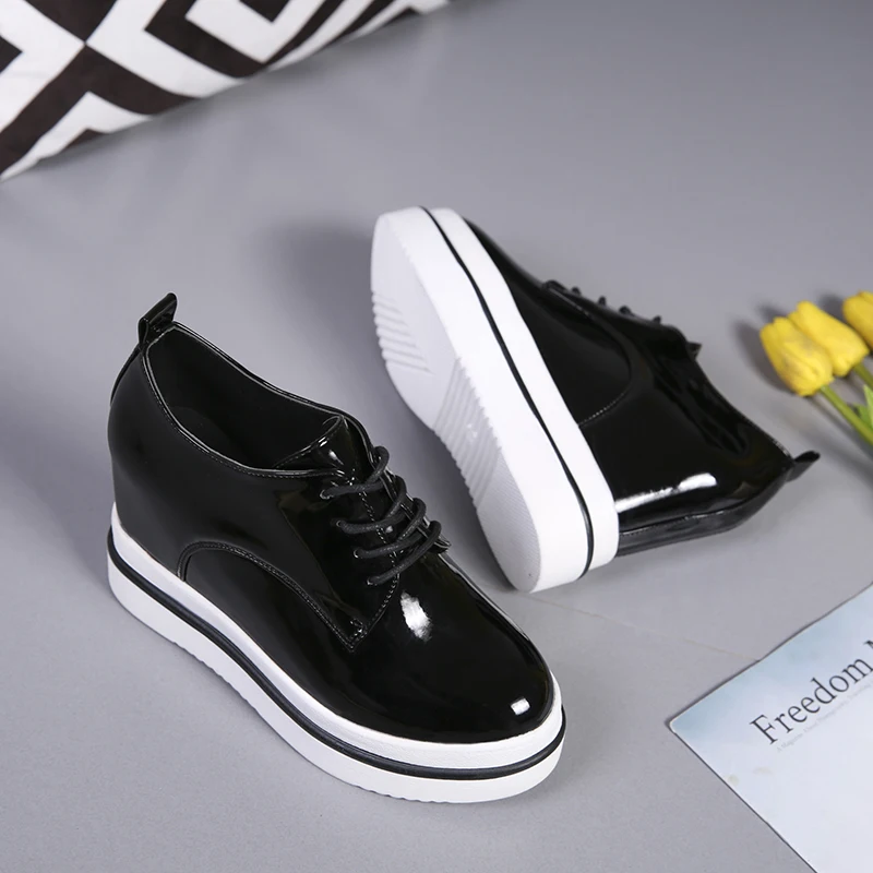 2018 Spring Women Wedge Platform Rubber Brogue Leather Lace-Up High heel Shoes Round Toe Increased Internal Creepers SIZE 35--39 | Обувь