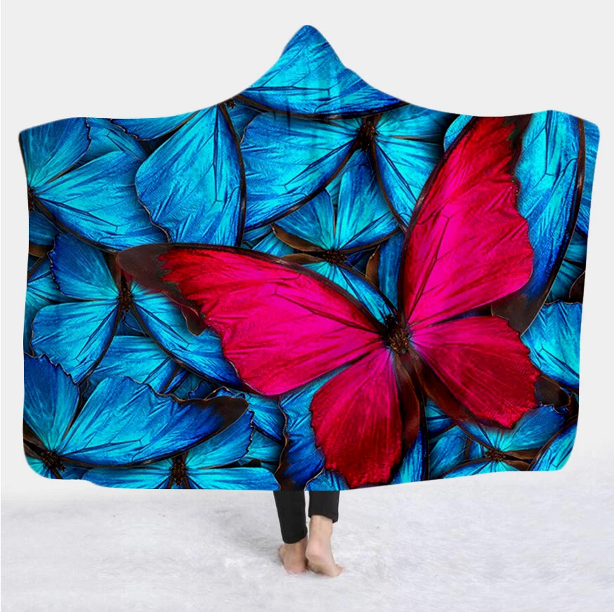 

Plstar Cosmos Colorful butterfly insect Blanket Hooded Blanket 3D full print Wearable Blanket Adult men women Blanket style-12