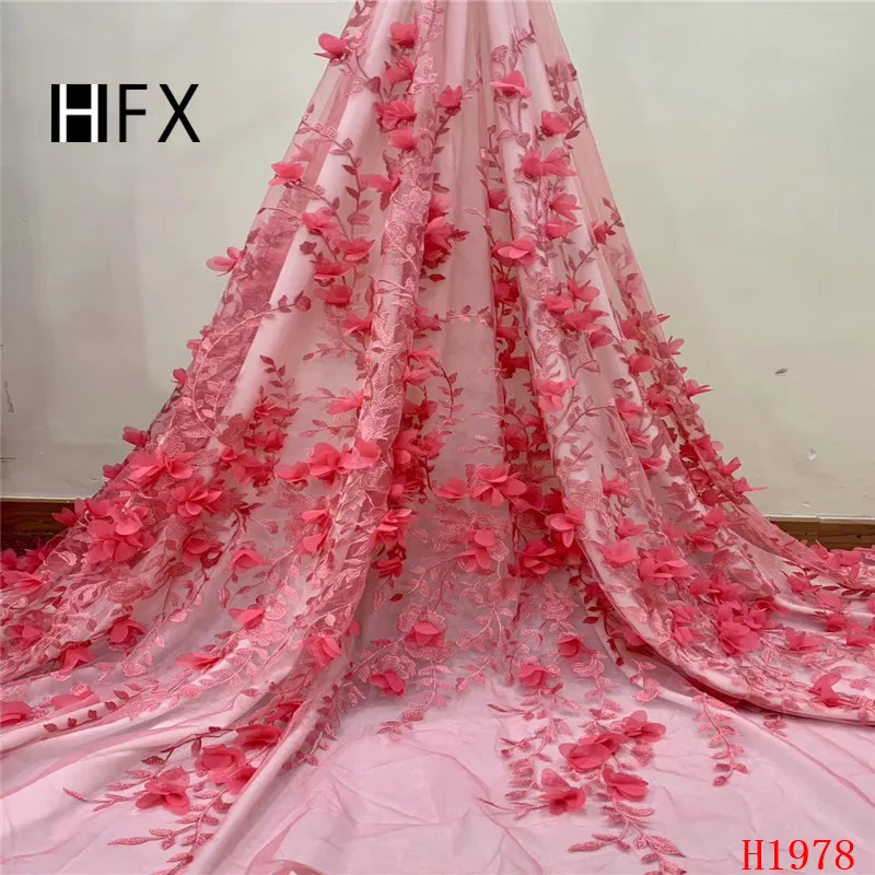 HFX французское кружево бирюзовое синее 3d Цветы Вышивка Тюль ткань высокого