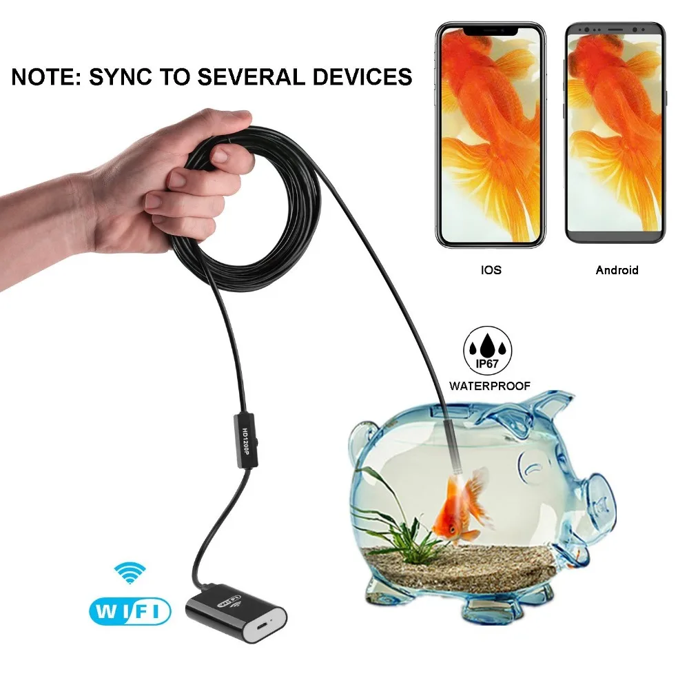 Беспроводной Полужесткий эндоскоп HD 2 МП Водонепроницаемая USB камера для Android IOS и