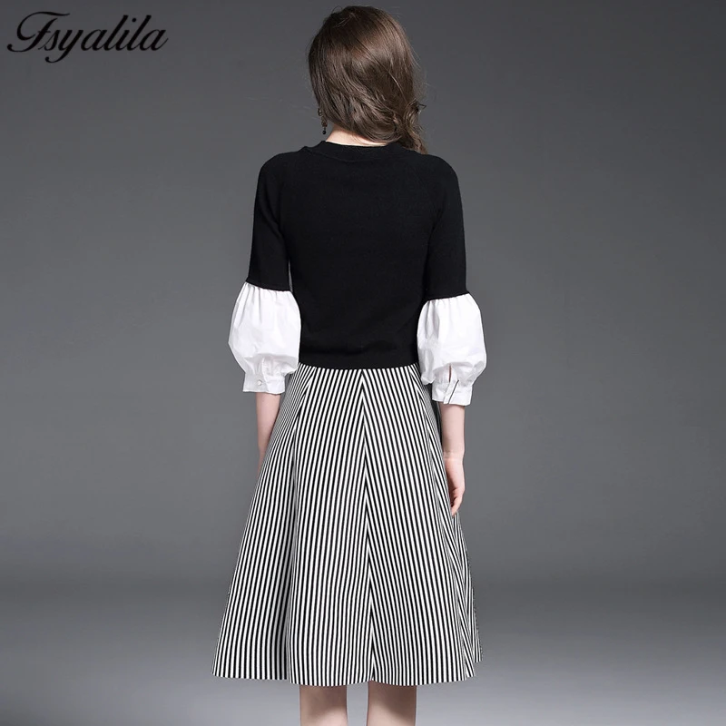 Комплект из 2 предметов Женский комплект с юбкой в полоску двух вязаный свитер