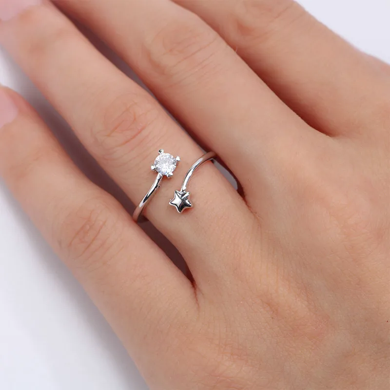 Дизайнерский милый циркон Звезда открытый манжетный регулируемый палец кольца