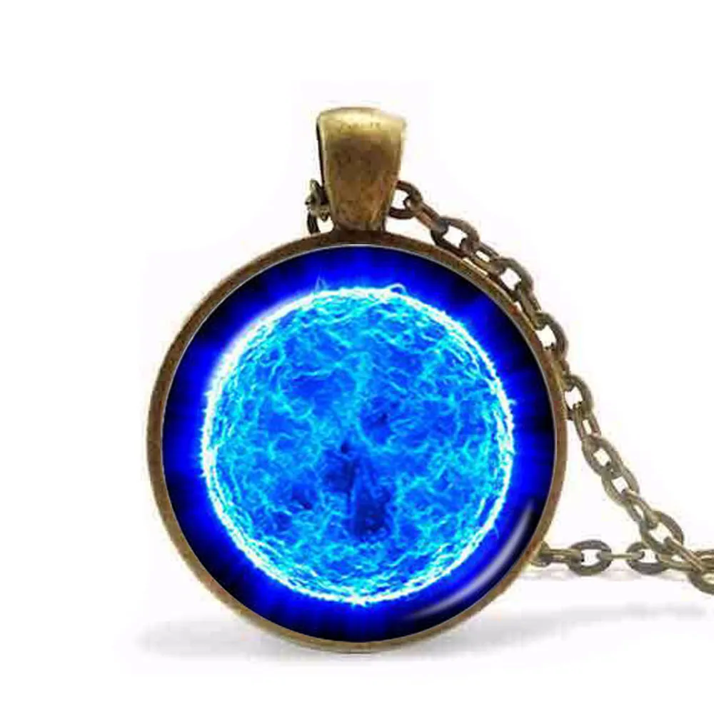 Женская цепочка со стальным покрытием синяя космическая с подвеской в виде