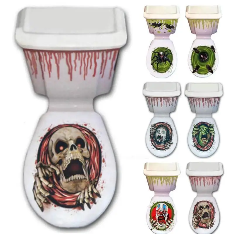 Ужас Зомби Череп 3D Туалет стикеры s на сиденье унитаза страшный паук крови ПВХ