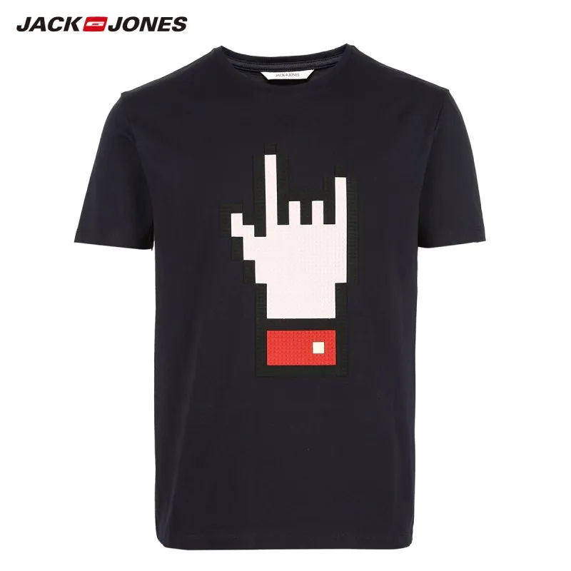 Мужская футболка с короткими рукавами JackJones 100% хлопок принтом 219101555|Мужские