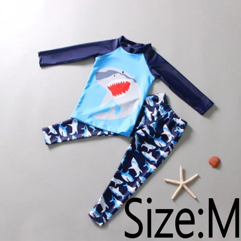 shark M Одежда для плавания подростковый купальник для больших мальчиков, купальный костюм для серфинга, комплект из двух предметов, Солнцезащитный головной платок для плавания, пляжный набор для купания - Цвет: shark M