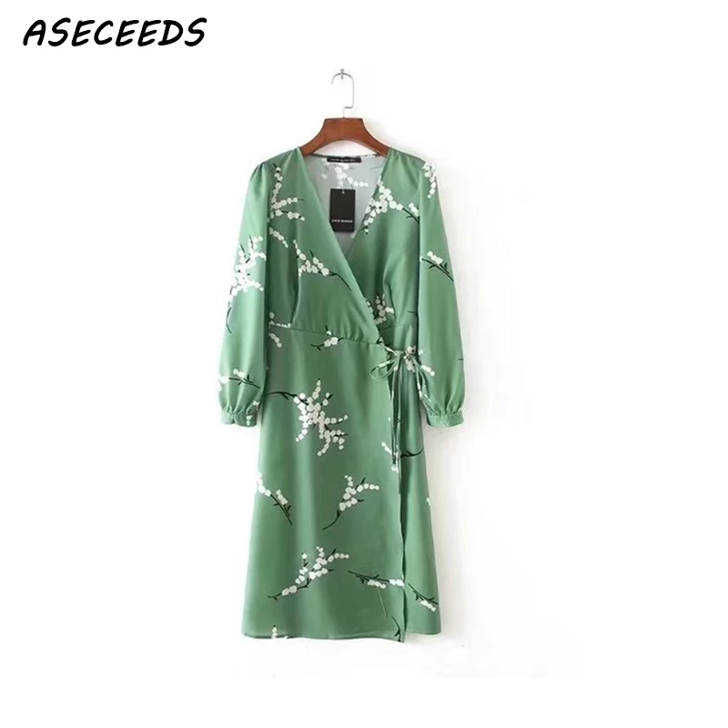 Женское платье с длинным рукавом винтажное пляжное треугольным вырезом и