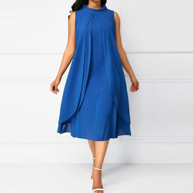 Офисное повседневное летнее платье для женщин 2019 черное без рукавов с Рюшами