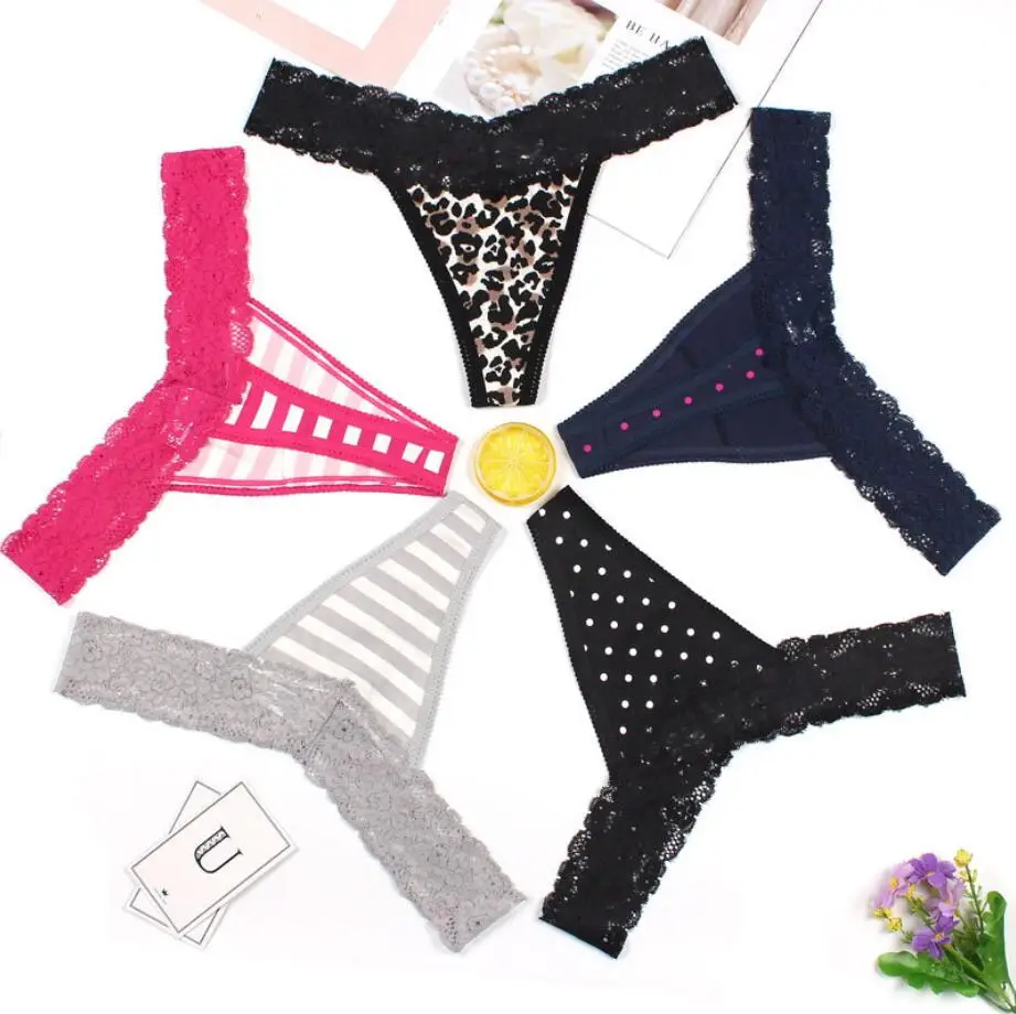 2018 женщин Чистый нижнее белье из хлопка с кружевом брюки большой полосы leopard T