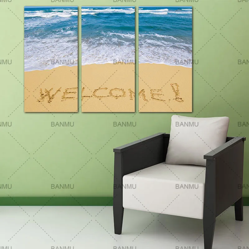 

Word Of Welcome On The Beach Wall Art canvas Painting Pictures Print On Canvas Seascape The Picture For Home Modern Decoration