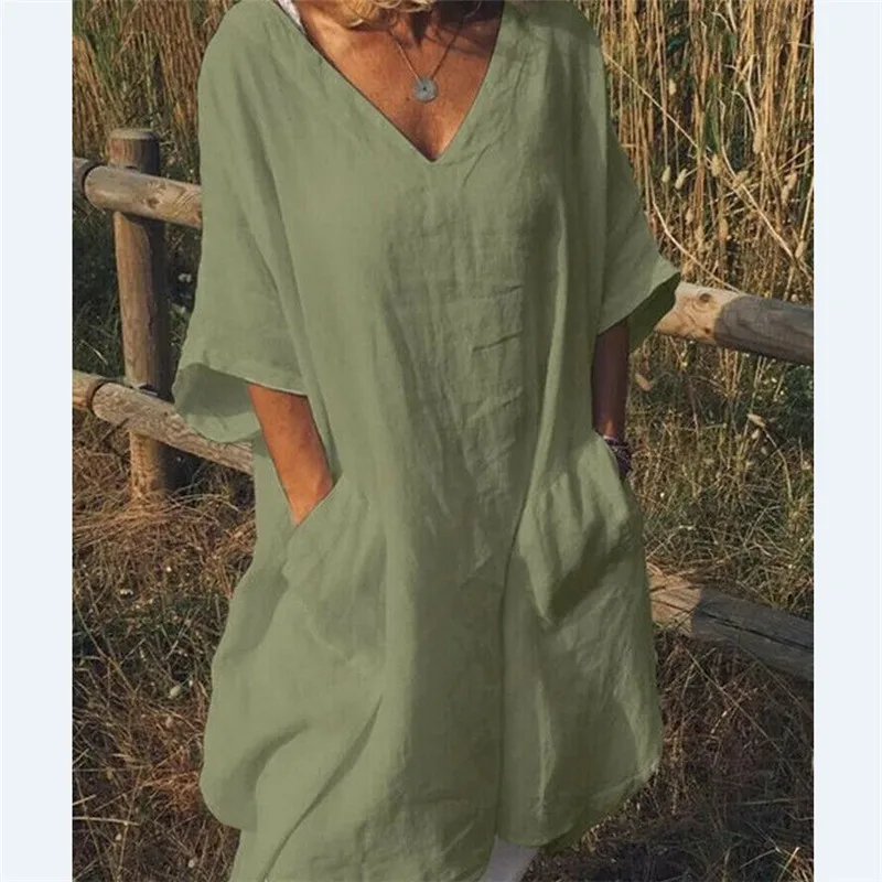 Boho Womensl летнее платье Дамское свободное повседневное пляжное рубашка большого
