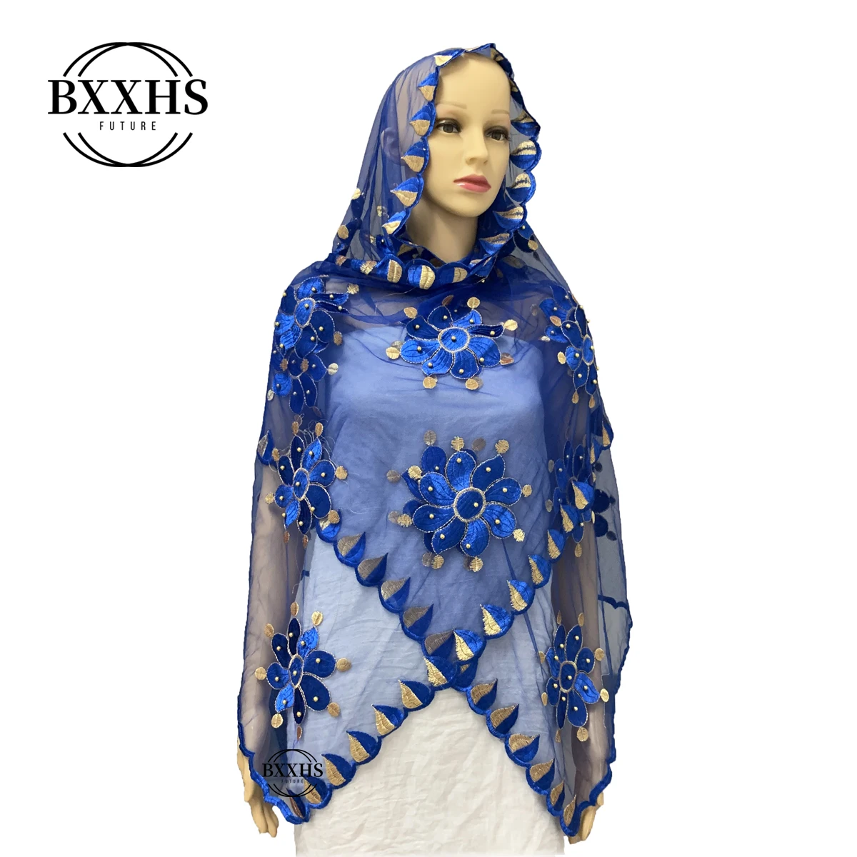 

2020 African Women Scarf Muslim Dubai Cotton Pashmina For Pray Embroidery Net Hijab Big Size Shawls