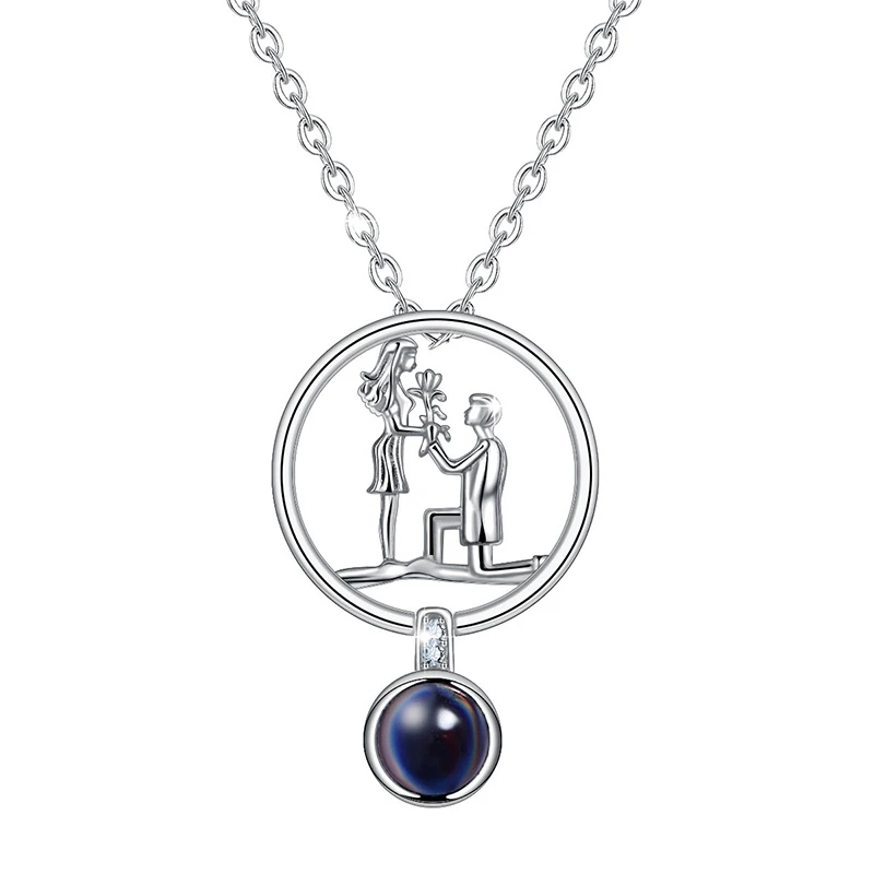 Angel Caller 925 Sterling Silver 100 Languages I Love You Necklace Projective Sparkly Pendant Romantic Love Memory Jewelry Gift - Цвет камня: 006-BJ