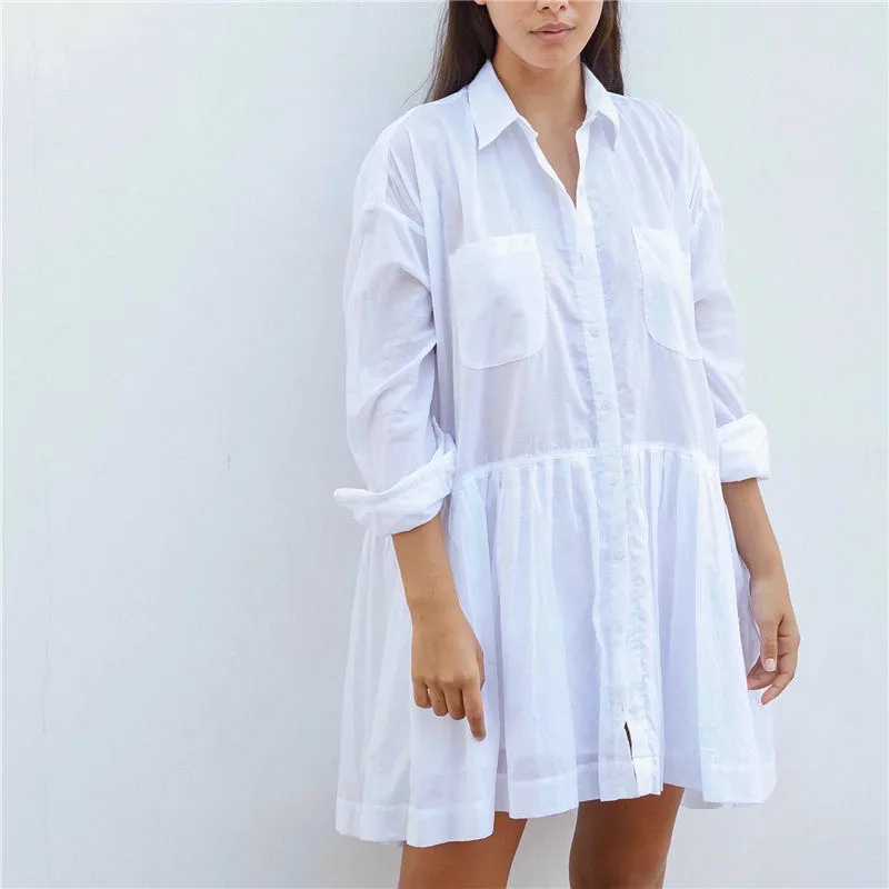 White Cotton Loose Beach dress Saida de Praia Women Cover up Kaftan Pareos Playa Mujer Lace Bikini Swimsuit Suit |