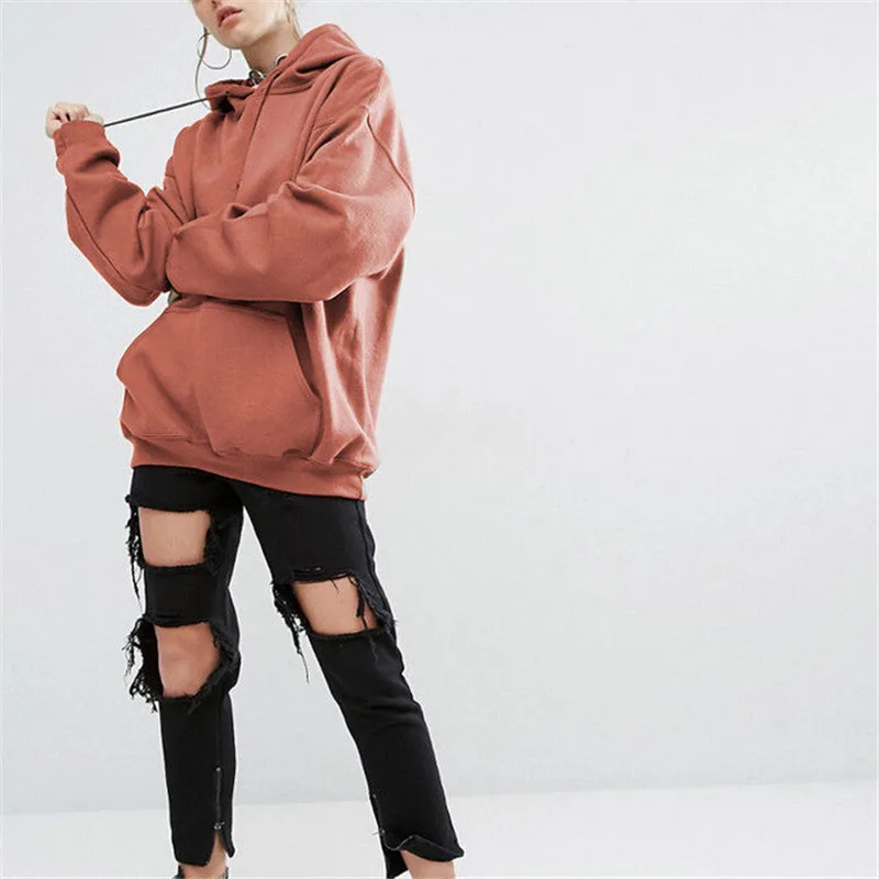 

hirigin NEW Women Long Sleeve Hoodies solid black 4 colors female Hoodie Sweatshirt Jumper Hooded Pullover Shirt Tops femme