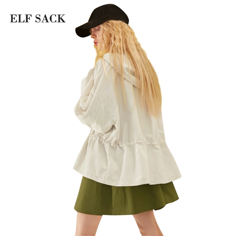 ELFSACK стильные весенние женские куртки с капюшоном в стиле Харадзюку однотонные