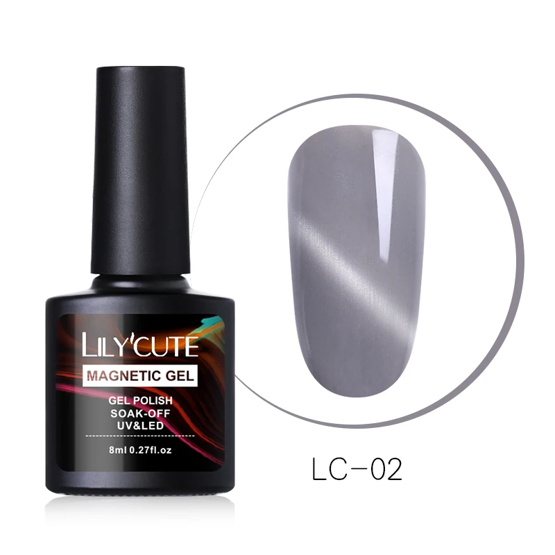 LC02 LILYCUTE, 8 мл, дымчато-серый, серия, кошачий глаз, гель с блестками, блестящий Магнитный Гель-лак, отмачиваемый, УФ-Гель-лак для нейл-арта - Цвет: LC02