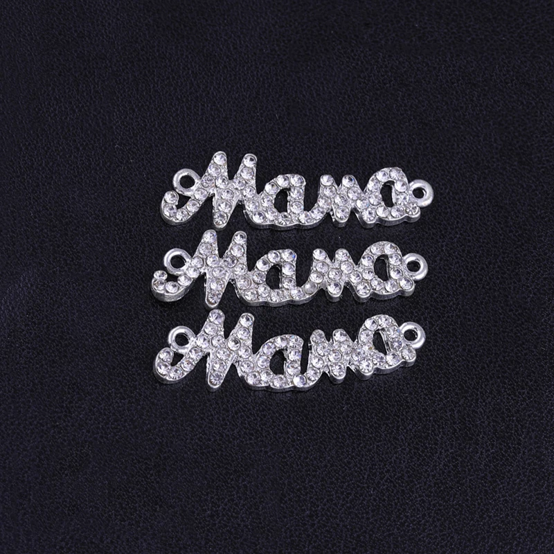 Needlework Jewelry Components Cz Rhinestones Silver Mama Charm Connector Accessories For Women Kids Handmade Bracelet DIY Making