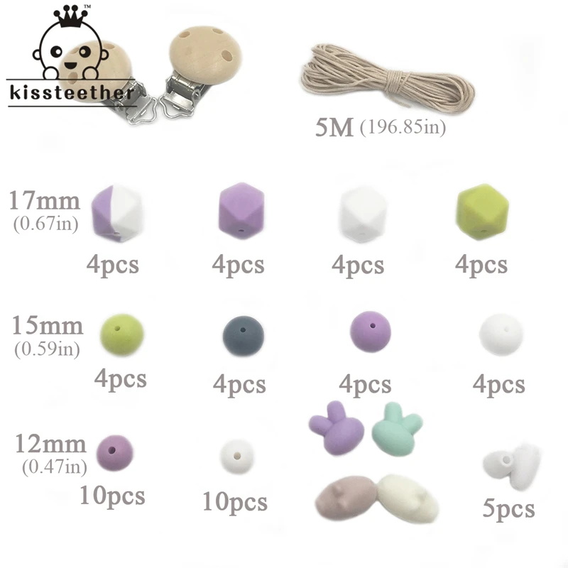 Accesorios de mordedor para beb&eacute;, Clip de chupete de madera con cuentas de silicona redondas hexagonales geom&eacute;tricas, cierre de seguridad para pulsera, DIY, 4 Uds.-4