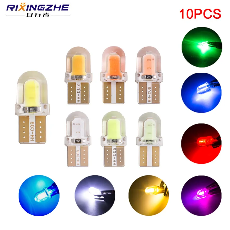RXZ 10 шт. Cob t10 led W5W светодиод без ошибок силиконовый T10 для автомобильных