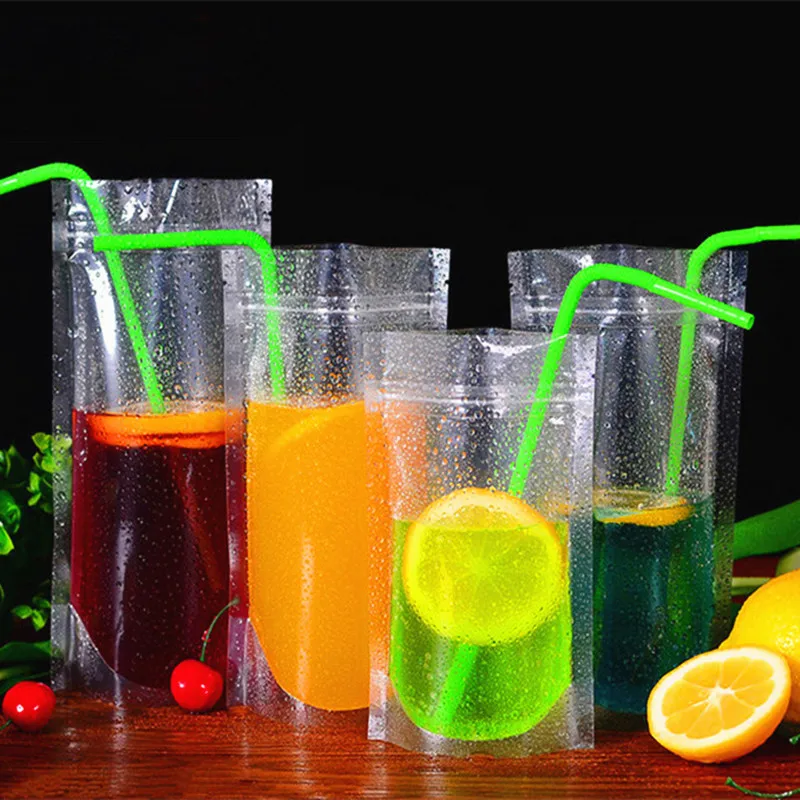 

100pcs 80ml~1150ml High Clear Summer Beverage Ziplock Bag Self-sealed Juice Tea Coffee Birthday Portable Pouch Support Printing