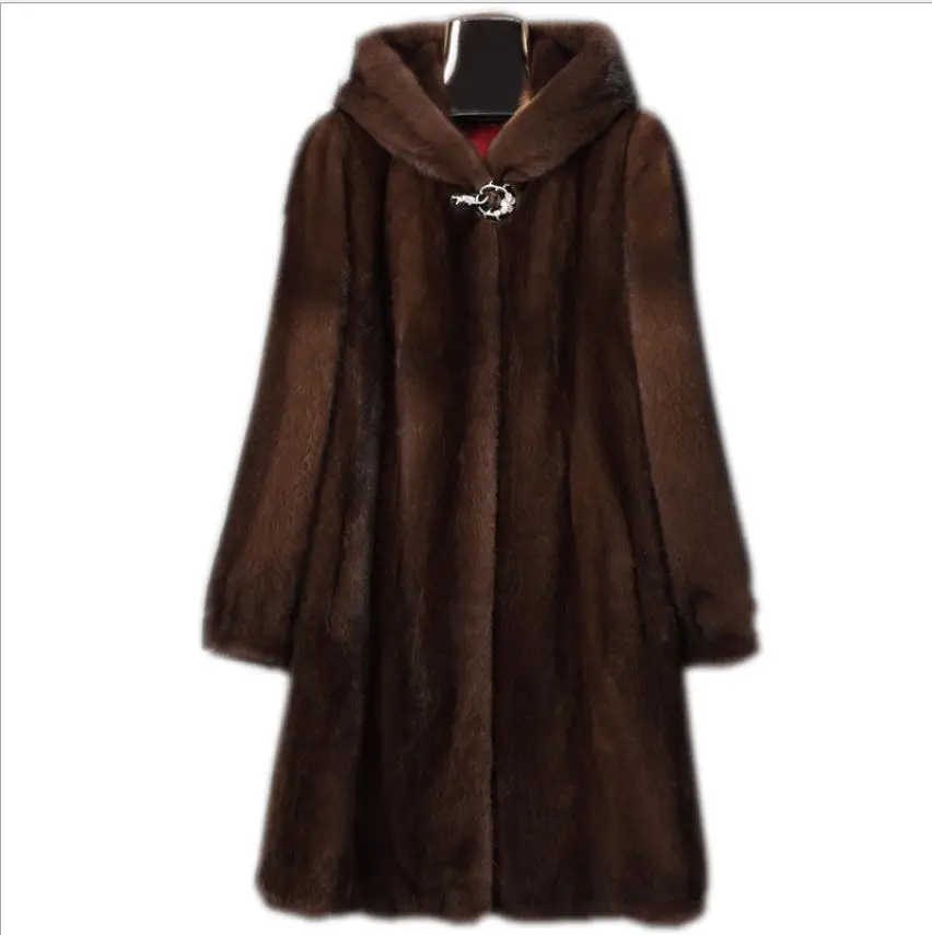 

S/9Xl Womens Long Section Hooded Fake Mink Fur Jackets Large Size Female Man-Made Fur Overcoats Warm High Quality Fur Tops Cj108