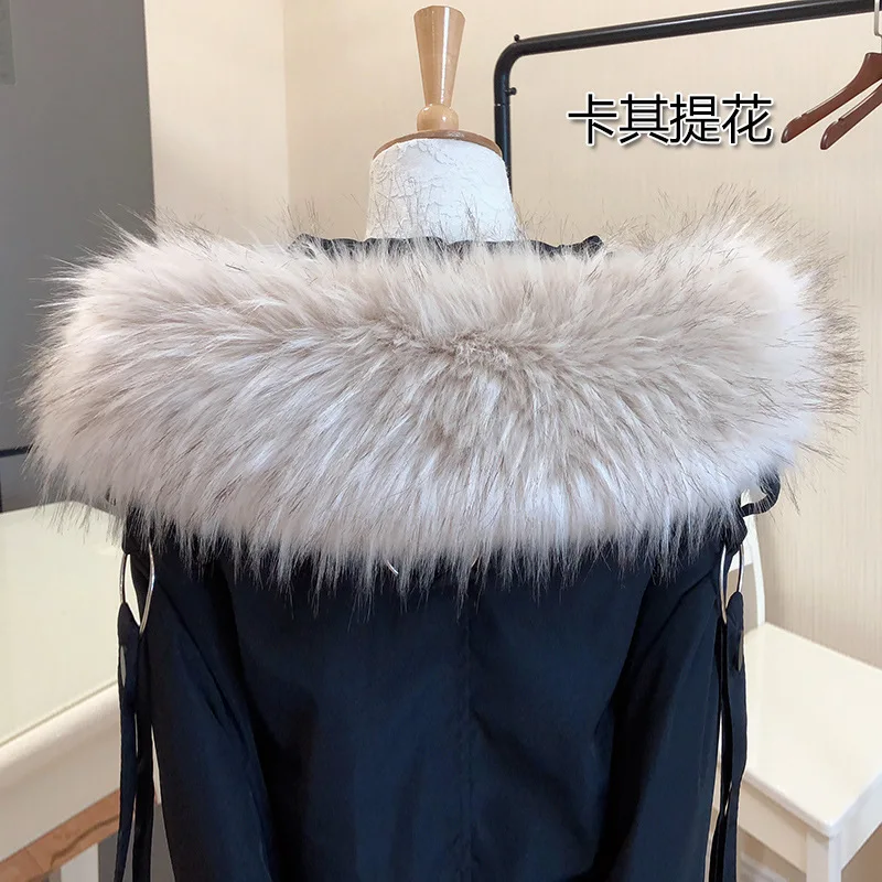 beige raccoon Очень большой искусственный мех енота Воротник Зимнее пальто шапка мех Декор пушистый искусственный мех енота шарфы унисекс меховой воротник DIY искусственный меховой воротник - Цвет: beige raccoon