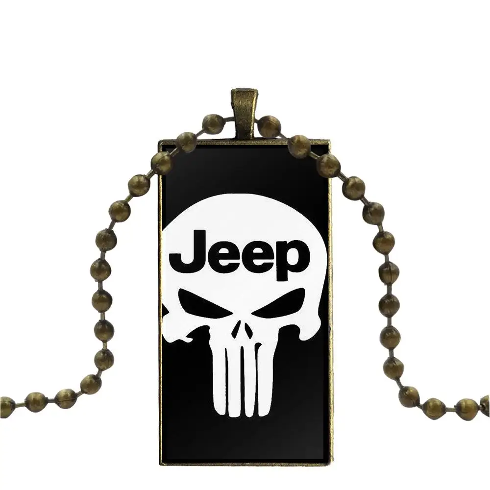 Автомобильный логотип Jeep стекло кабошон чокер кулон прямоугольное ожерелье бронзового цвета ювелирные изделия для женщин девушек Дамы Заявление лучший подарок - Окраска металла: as picture