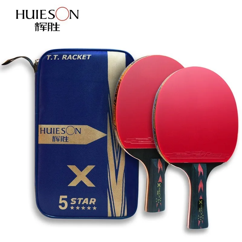 5 Star 1Long 1Short Huieson, 2 шт., Модернизированная углеродная ракетка для настольного тенниса, набор, 5 звезд, мощная ракетка для пинг-понга, Летучая мышь с двойным лицом, прыщи из резины - Цвет: 5 Star 1Long 1Short