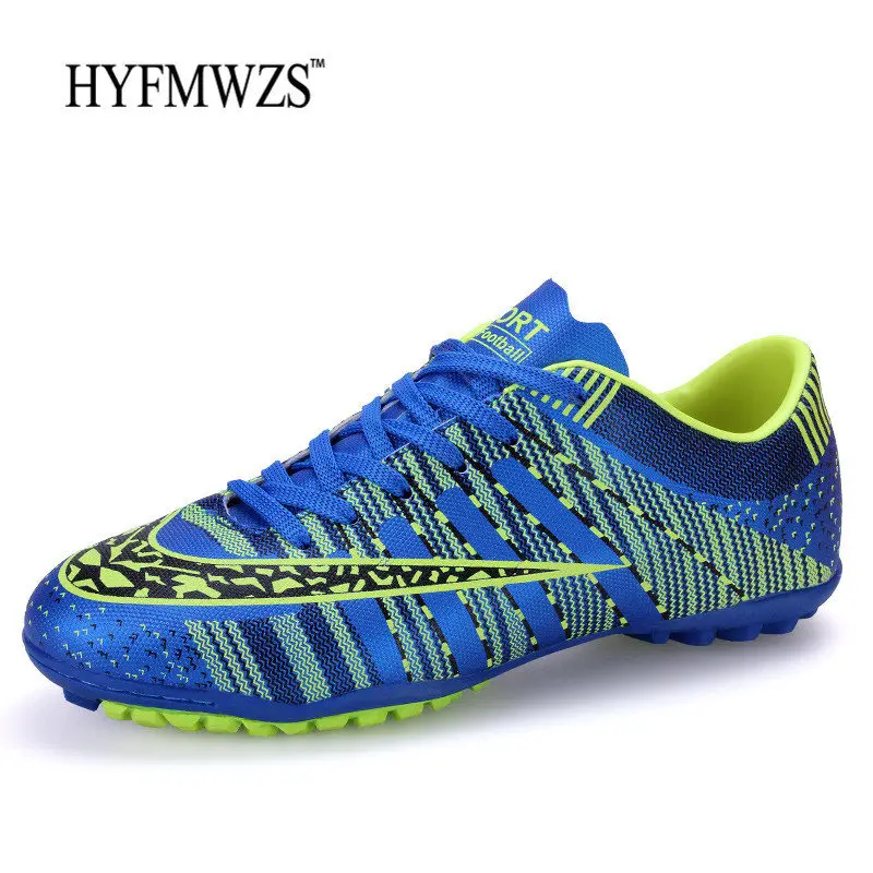 Blue HYFMWZS сверхтонкие футбольные бутсы, футбольные бутсы для мужчин, сверхтонкие Дышащие футбольные бутсы для детей в помещении, футбольные бутсы TF Chuteira - Цвет: Blue