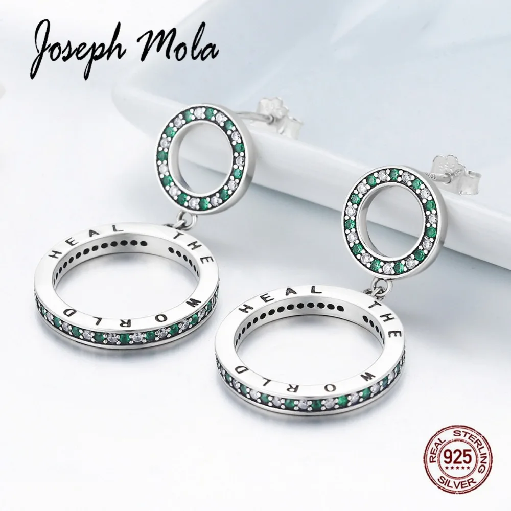Joseph Mola 925 стерлингового серебра исцелить мир двойной круг CZ каменная капля серьги