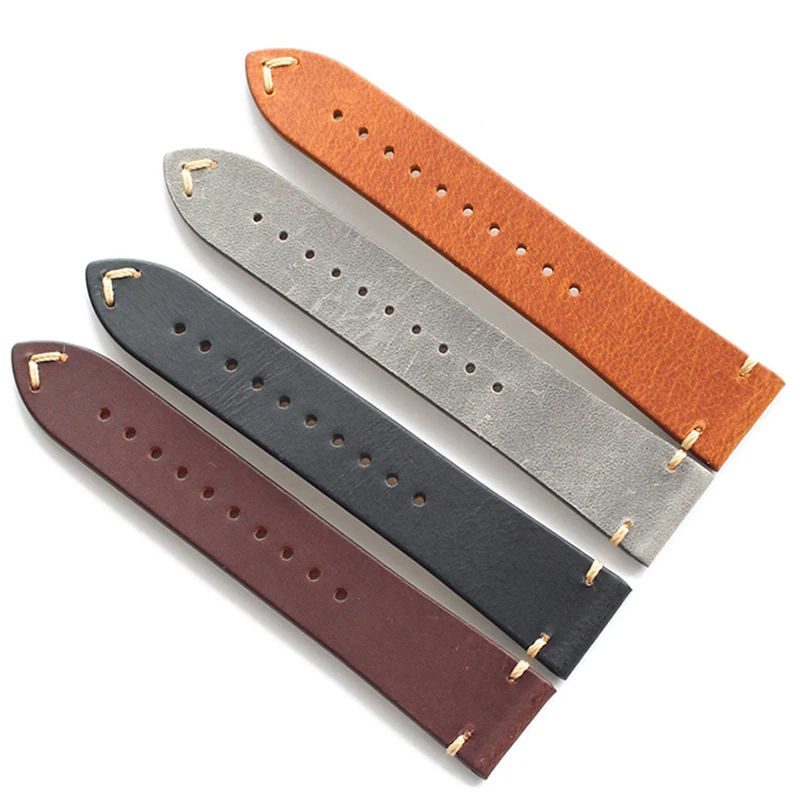 Ремешок ручной работы из натуральной кожи для часов Seiko Omega 18 19 20 21 22 мм|leather watch band