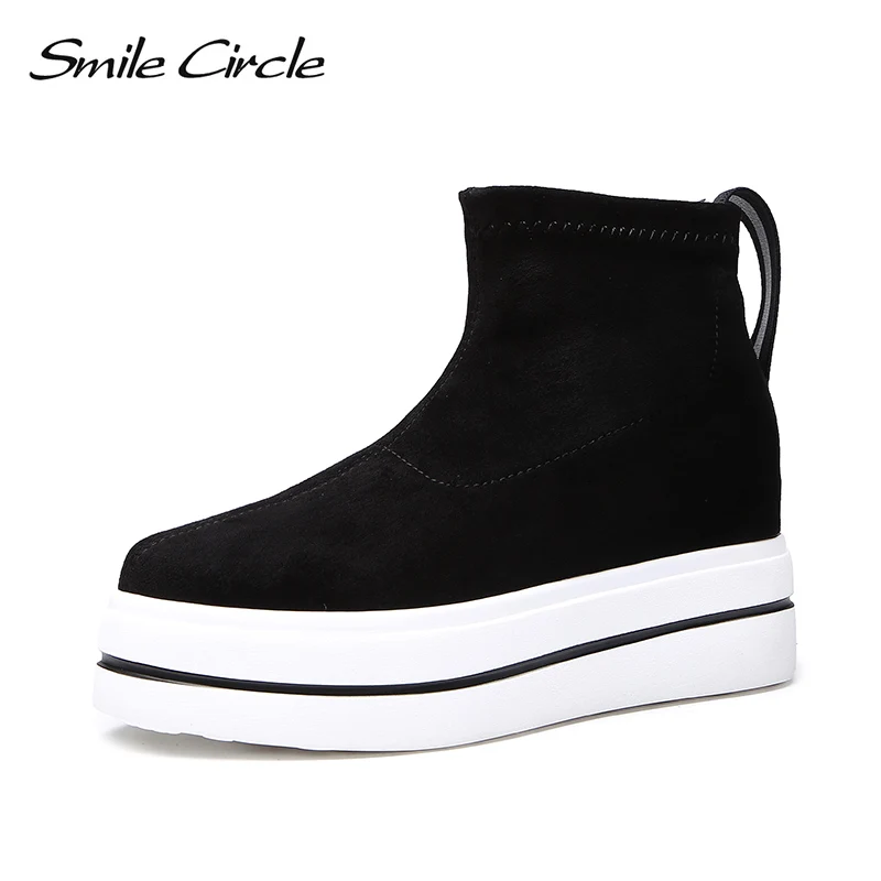 Женские ботинки на танкетке со смайликом коллекция 2018 года повседневные