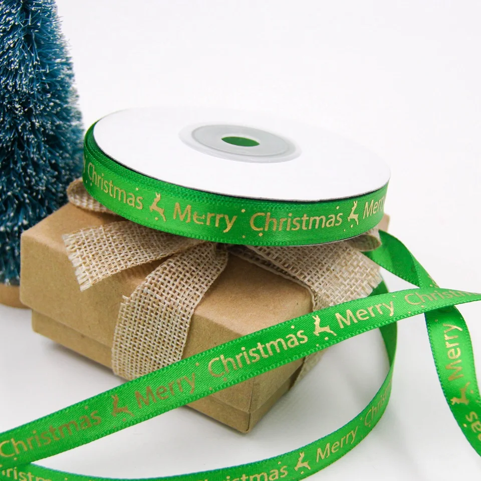 Green Christmas 25 ярд x 1 см Рождественская яркая атласная лента упаковочная лента DIY ремесла подарочная упаковка пояс бант для шитья Аксессуары Декор рождественской елки - Цвет: Green Christmas