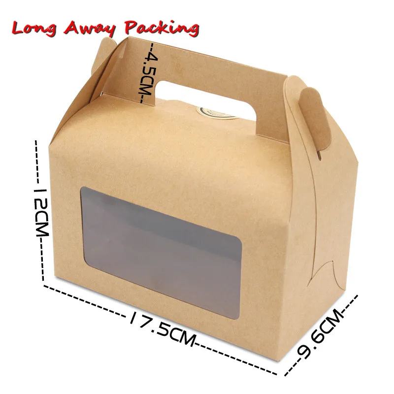 

Long Away Packing Cake Window Kraft Paper Box with Handle birthday Party Babyshower Decorations Kids Gift Box for Party Supplies