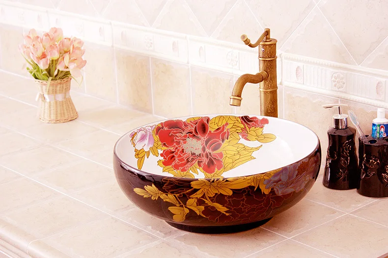 Китайская живопись cordate telosma керамическая искусство Lavabo ванная раковина круглая