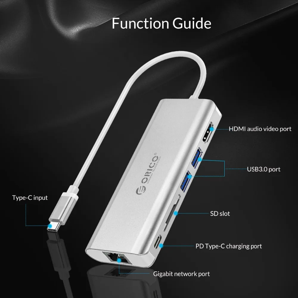 ORICO USB C концентратор Type к USB3.0 HDMI VGA SD адаптер с зарядными портами для Samsung S9 Note 8 Huawei