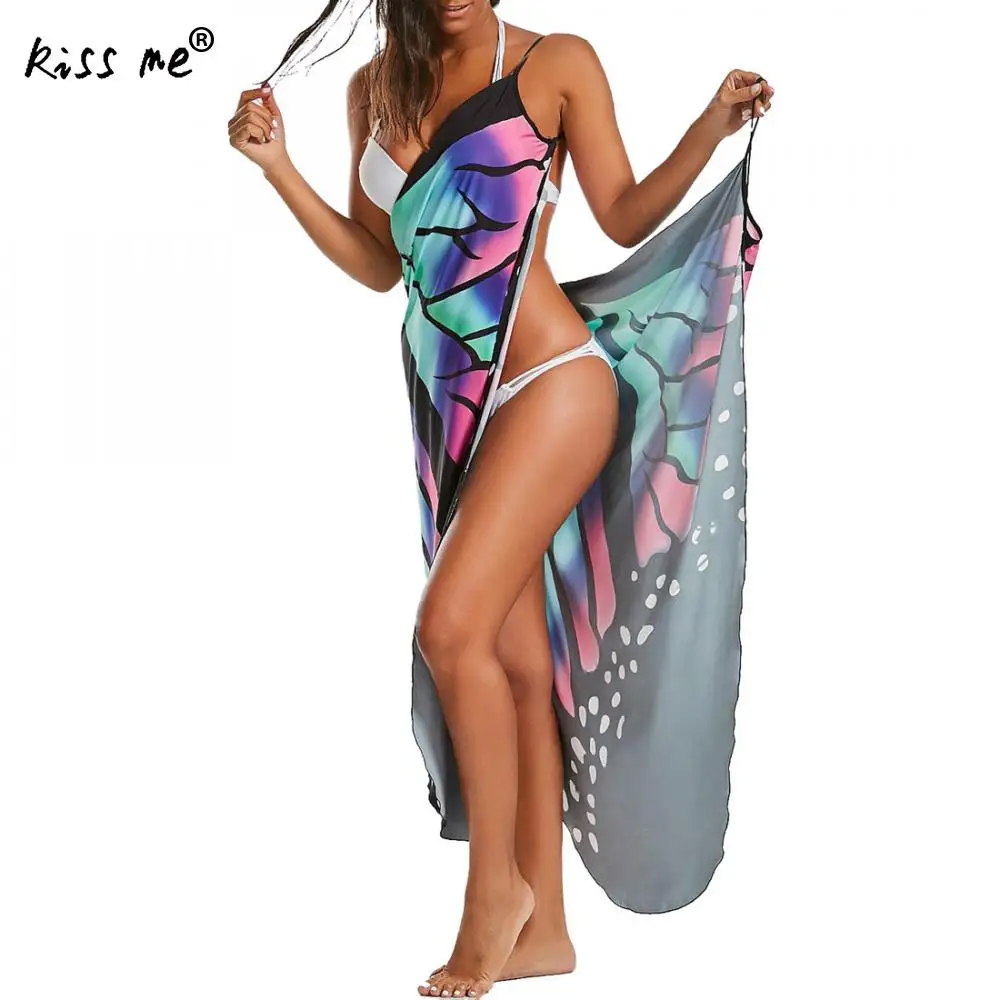 Beach Wear Women Tunics Printed Cover Up Wrap Slip Dress Praia Summer Bikini Female One Size Butterfly | Женская одежда