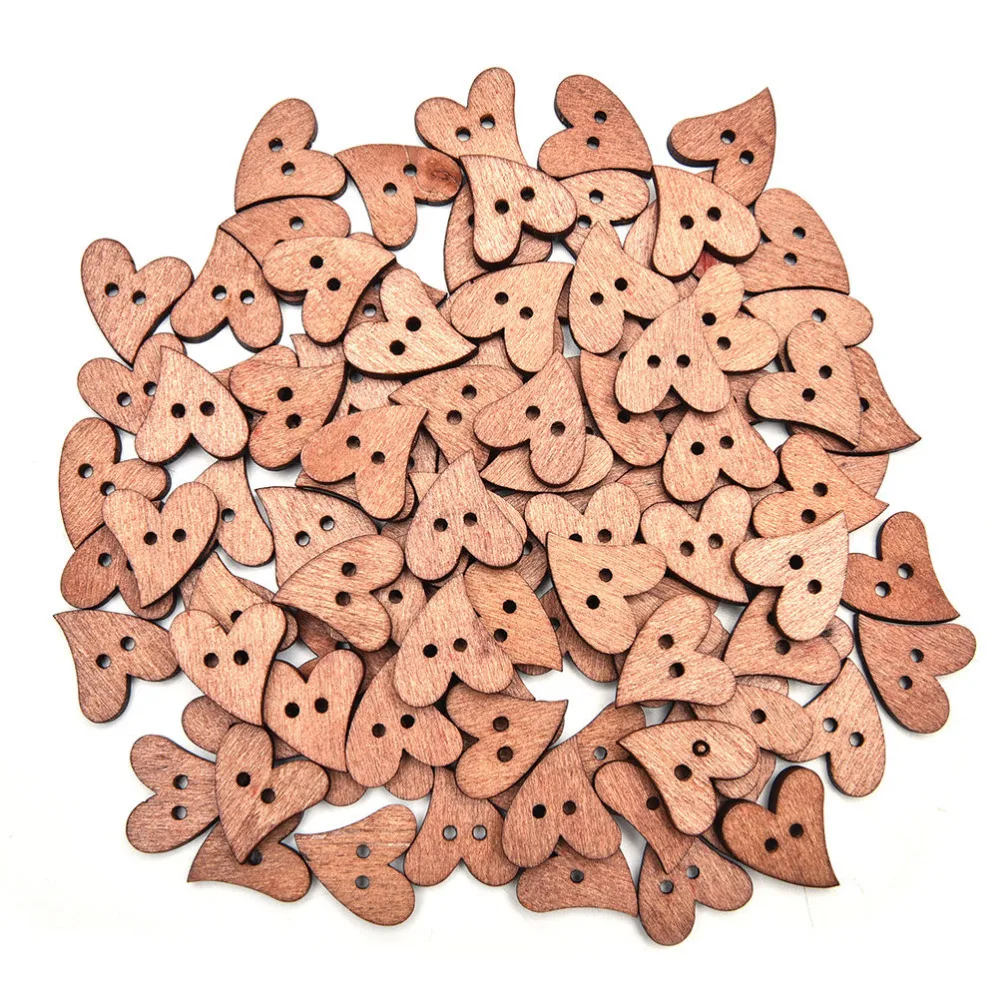 100 шт./компл. деревянная швейная кнопка в форме сердца из коричневого дерева