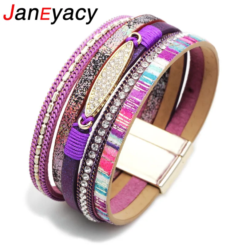 

Janeyacy 2018 Bohemian Pearl Crystal Leather Bracelet Women Magnetic Buckle Multilayer Bracelet Brand Fashion Handmade Pulsera