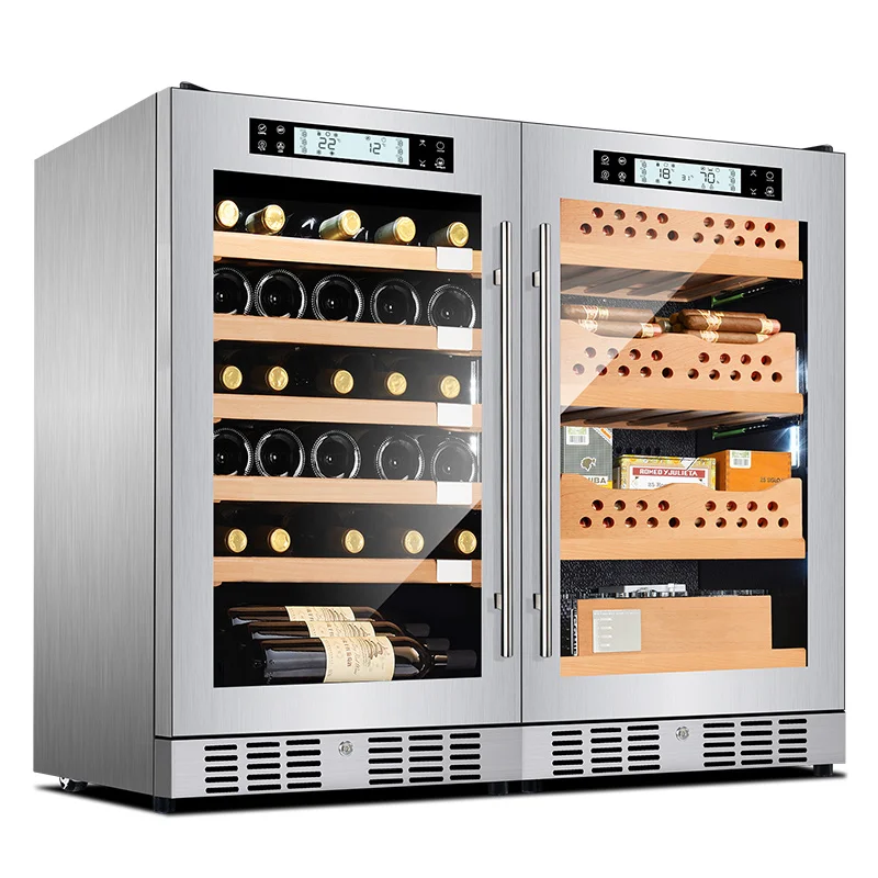 Серебристый FK-28CT2 шкафчик для хранения сигар "humidor" роскошный деревянный из испанского кедра humidor винный шкаф компрессор сигара охладитель вина - Цвет: Серебристый