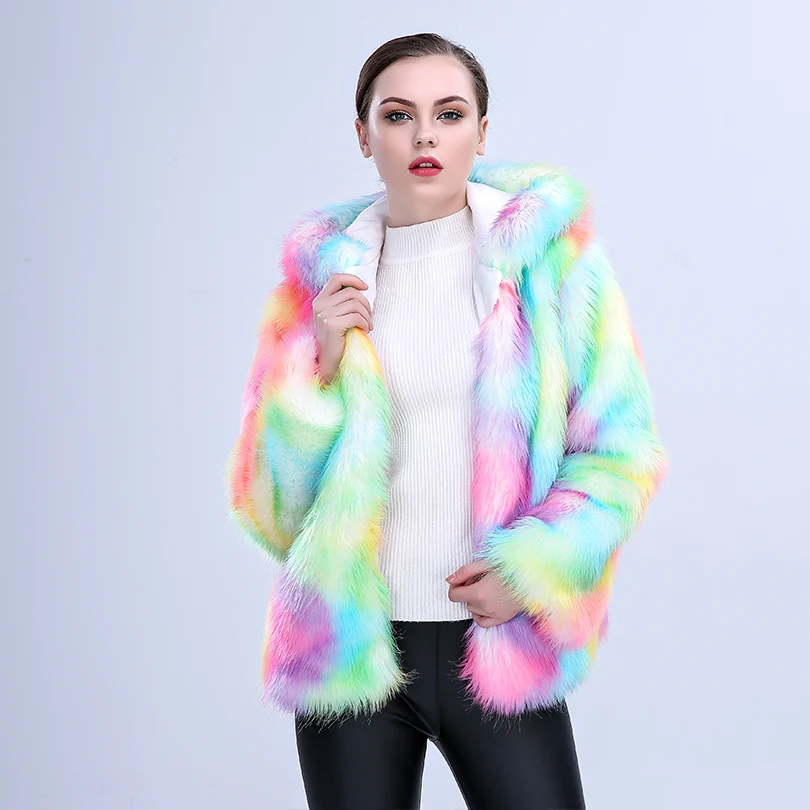 Женская Шуба из искусственного лисьего меха FHILLINUO разноцветная шуба с капюшоном