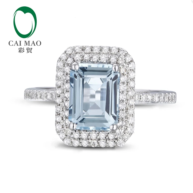 Caimao 6x8mm Emerald Cut Aquamarine 14k White Gold Natural 0.38ct Diamond Ring Fine Jewelry | Украшения и аксессуары