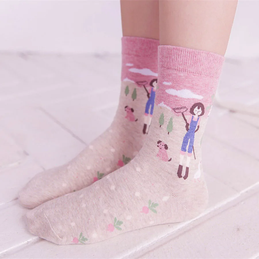

[COSPLACOOL] 2 pairs creative novelty cute farm girl chaussette femme japanese harajuku winter cartoon cotton socks women