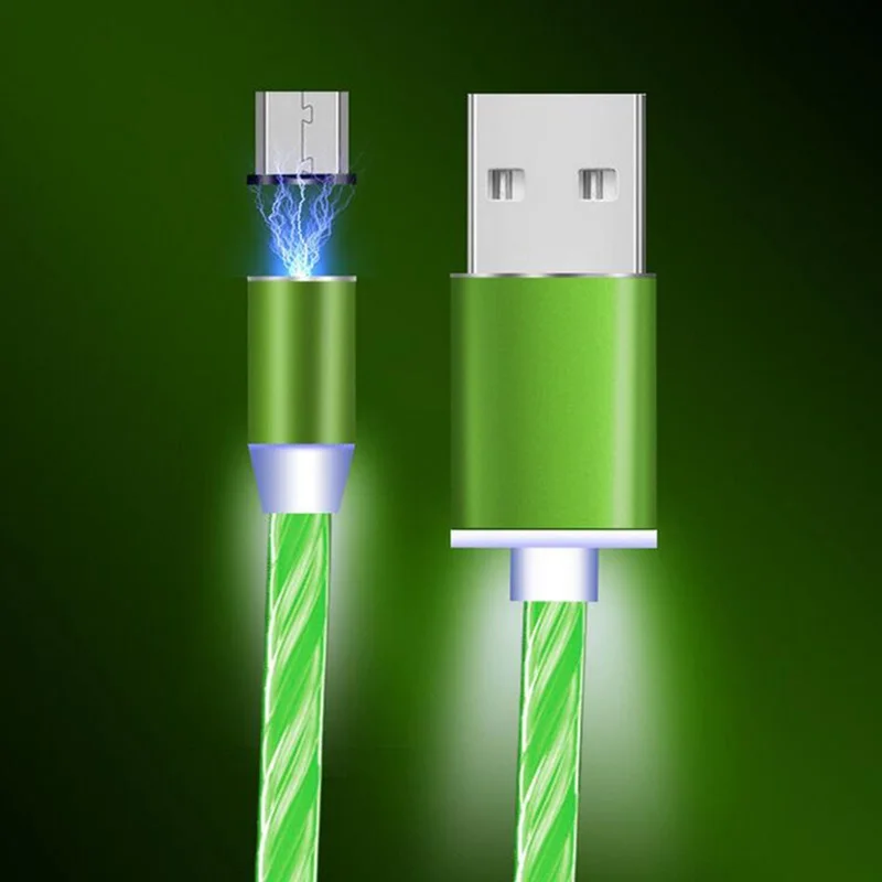 LED Flash Light Magnetic USB Type C Cable Fast Charging Data Cable Charger USB C Cable For XiaoMi Huawei Samsung S9 Oneplus 6T - Цвет: green