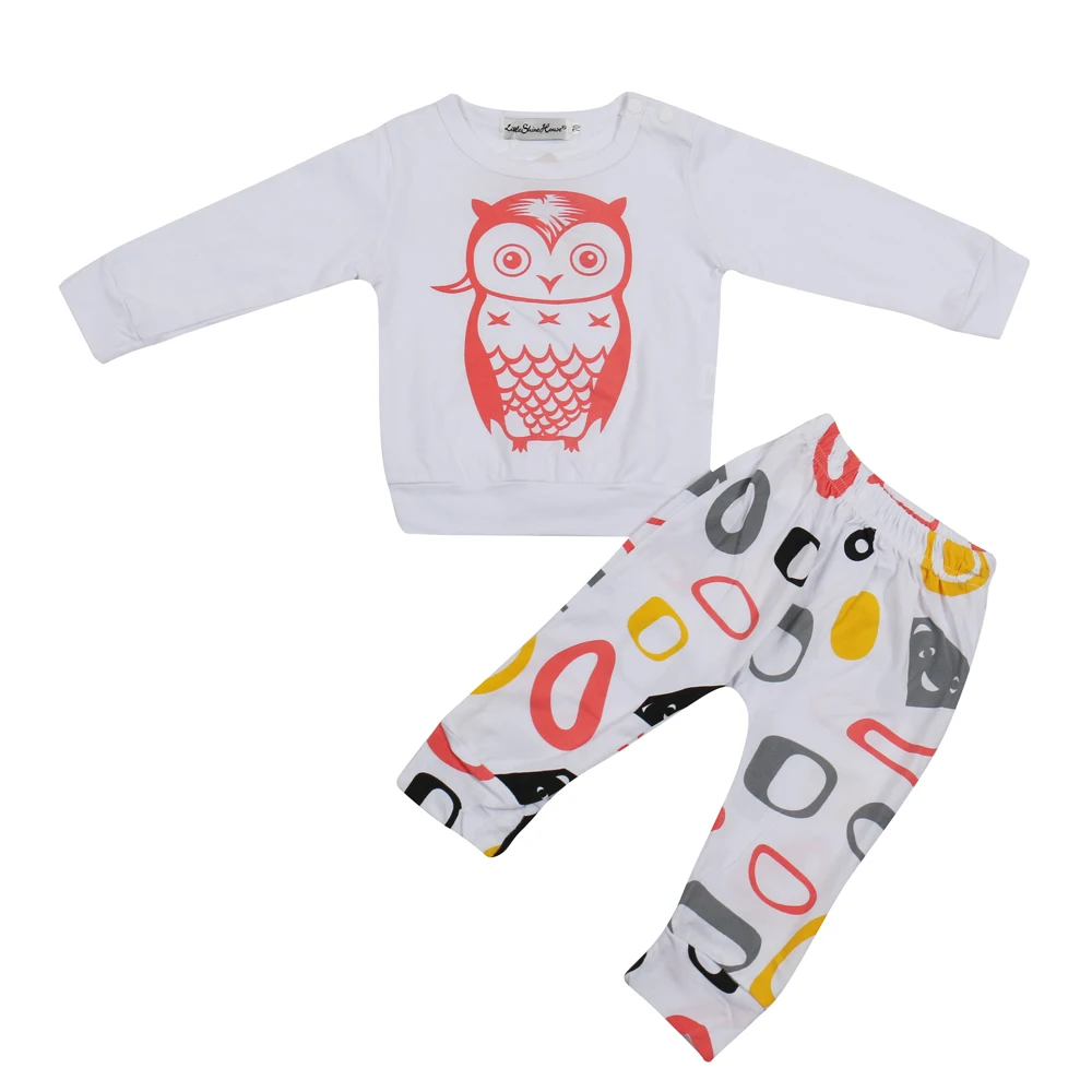 2 шт./комплект футболка с длинным рукавом и штаны принтом совы|baby girl clothing set|baby