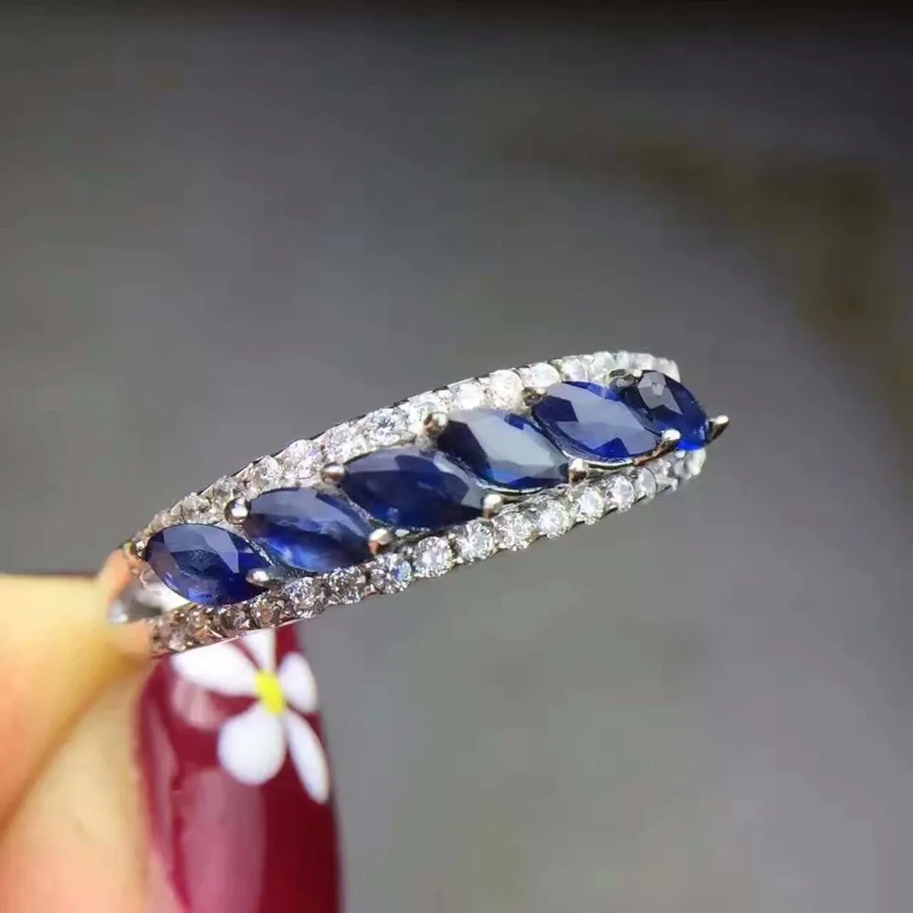 Новинка 2017 модное серебряное кольцо с сапфиром 6 шт. 2 мм * 4 натуральное темно