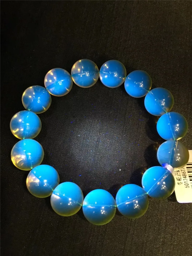 Натуральный Синий Янтарный браслет 14 мм круглые бусины для женщин и мужчин