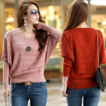 5 colors plus size Spring Cutout Loose Plus Size Outerwear Solid Color Bat Sweater Female sweaters women fashion | Женская одежда