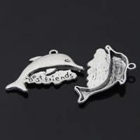 50pcslot letters best friends lovely dolphin charm tone diy jewelry making 35mmx22mm